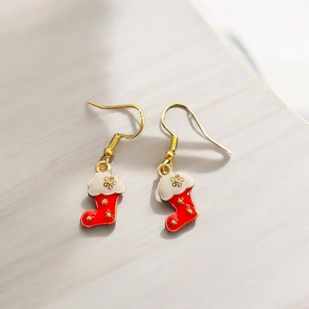 Stocking Holiday Festive Dangle Earrings - Picture 2 of 2